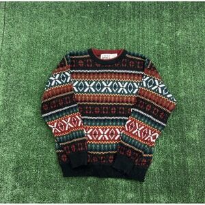 Vintage 90s Trend Basics Crewneck Sweater Acrylic Geometric Striped Large L VTG